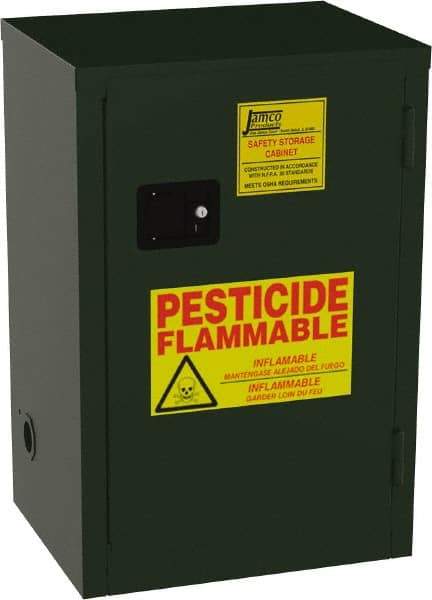 Jamco - 1 Door, 1 Shelf, Green Steel Double Wall Safety Cabinet for Flammable and Combustible Liquids - 35" High x 18" Wide x 23" Deep, Self Closing Door, 3 Point Key Lock, 12 Gal Capacity - Americas Tooling