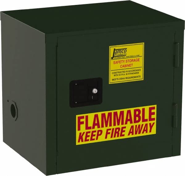 Jamco - 1 Door, Green Steel Double Wall Safety Cabinet for Flammable and Combustible Liquids - 22" High x 18" Wide x 23" Deep, Self Closing Door, 3 Point Key Lock, 6 Gal Capacity - Americas Tooling