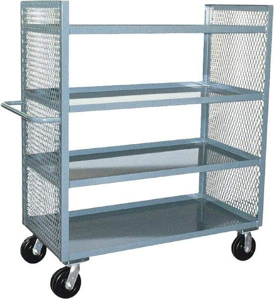 Jamco - 3,000 Lb Capacity, 4 Shelf, 2-Sided Steel Mesh Stock Truck - 24" Long x 36" Wide x 57" High, 6" Diam Phenolic Wheels - Americas Tooling