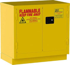 Jamco - 2 Door, 1 Shelf, Yellow Steel Double Wall Safety Cabinet for Flammable and Combustible Liquids - 35" High x 22" Wide x 36" Deep, Manual Closing Door, 3 Point Key Lock, 22 Gal Capacity - Americas Tooling