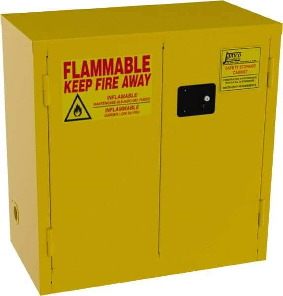 Jamco - 2 Door, 1 Shelf, Yellow Steel Double Wall Safety Cabinet for Flammable and Combustible Liquids - 35" High x 18" Wide x 34" Deep, Self Closing Door, 3 Point Key Lock, 22 Gal Capacity - Americas Tooling