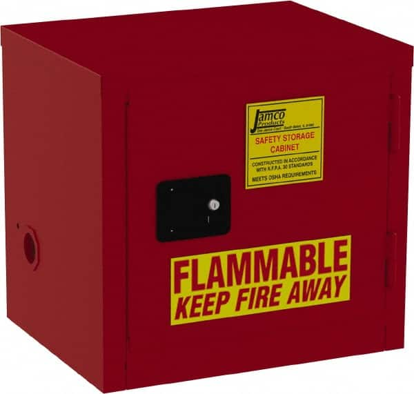 Jamco - 1 Door, 1 Shelf, Red Steel Double Wall Safety Cabinet for Flammable and Combustible Liquids - 22" High x 18" Wide x 23" Deep, Self Closing Door, 3 Point Key Lock, 12 Gal Capacity - Americas Tooling