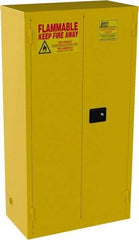 Jamco - 2 Door, 3 Shelf, Yellow Steel Double Wall Safety Cabinet for Flammable and Combustible Liquids - 65" High x 18" Wide x 34" Deep, Manual Closing Door, 3 Point Key Lock, 44 Gal Capacity - Americas Tooling