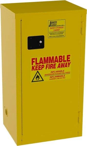 Jamco - 1 Door, 2 Shelf, Yellow Steel Double Wall Safety Cabinet for Flammable and Combustible Liquids - 44" High x 18" Wide x 23" Deep, Manual Closing Door, 3 Point Key Lock, 18 Gal Capacity - Americas Tooling