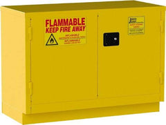 Jamco - 2 Door, 1 Shelf, Yellow Steel Double Wall Safety Cabinet for Flammable and Combustible Liquids - 35" High x 22" Wide x 48" Deep, Self Closing Door, 3 Point Key Lock, 30 Gal Capacity - Americas Tooling