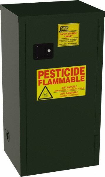 Jamco - 1 Door, 2 Shelf, Green Steel Double Wall Safety Cabinet for Flammable and Combustible Liquids - 44" High x 18" Wide x 23" Deep, Self Closing Door, 3 Point Key Lock, 18 Gal Capacity - Americas Tooling