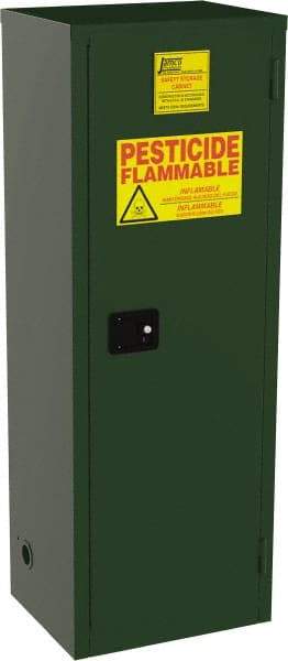 Jamco - 1 Door, 3 Shelf, Green Steel Double Wall Safety Cabinet for Flammable and Combustible Liquids - 65" High x 18" Wide x 23" Deep, Manual Closing Door, 3 Point Key Lock, 24 Gal Capacity - Americas Tooling