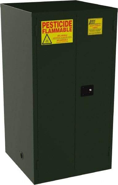 Jamco - 2 Door, 2 Shelf, Green Steel Double Wall Safety Cabinet for Flammable and Combustible Liquids - 65" High x 34" Wide x 34" Deep, Manual Closing Door, 3 Point Key Lock, 60 Gal Capacity - Americas Tooling