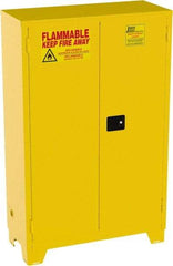 Jamco - 2 Door, 2 Shelf, Yellow Steel Double Wall Safety Cabinet for Flammable and Combustible Liquids - 70" High x 43" Wide x 18" Deep, Manual Closing Door, 3 Point Key Lock, 45 Gal Capacity - Americas Tooling