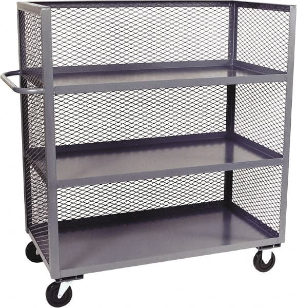 Jamco - 3,000 Lb Capacity, 3 Shelf, 3-Sided Steel Mesh Stock Truck - 72" Long x 36" Wide x 57" High, 6" Diam Phenolic Wheels - Americas Tooling