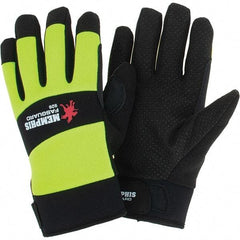 MCR Safety - Size L Leather General Protection Work Gloves - For Work & Driver, Uncoated, Adjustable Closure Cuff, Black/Hi-Vis Lime, Paired - Americas Tooling