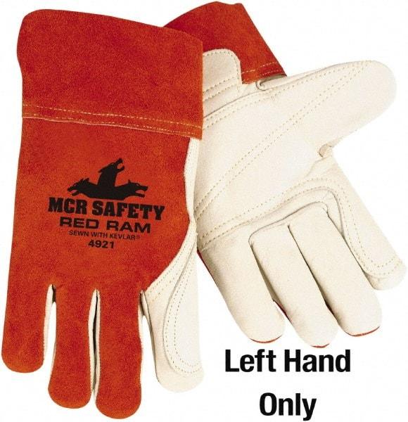 MCR Safety - Size L Cotton Lined Cowhide Welding Glove - White/Red, Left Hand - Americas Tooling