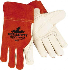 MCR Safety - Size M Unlined Cowhide Welding Glove - White/Red, Pair - Americas Tooling