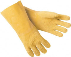 MCR Safety - Size M (8), 12" Long, 20 mil Thick, Supported, Latex Chemical Resistant Gloves - Textured Finish, Interlock Knit Lined, Yellow - Americas Tooling