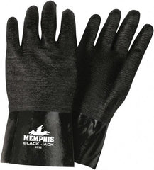 MCR Safety - Size L (9), 12" Long, 70 mil Thick, Supported, Neoprene Chemical Resistant Gloves - Smooth Finish, Interlock Fabric Lined, Black - Americas Tooling