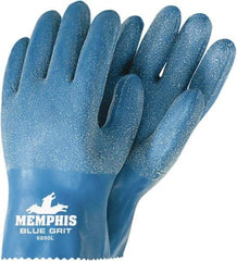 MCR Safety - Size L (9), 10" Long, 13 mil Thick, Supported, Latex Chemical Resistant Gloves - Textured Finish, Interlock Knit Lined, Blue - Americas Tooling