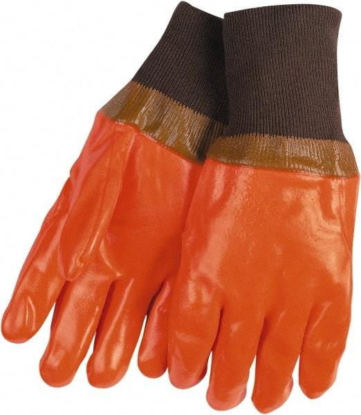 MCR Safety - Size L (9), 11-1/2" Long, 28 mil Thick, Supported, PVC Chemical Resistant Gloves - Smooth Finish, Fleece/Jersey Lined, Orange - Americas Tooling