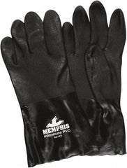 MCR Safety - Size L (9), 12" Long, 28 mil Thick, Supported, PVC Chemical Resistant Gloves - Textured Finish, Knit Lined, Black - Americas Tooling