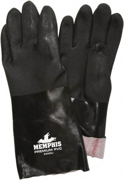 MCR Safety - Size L (9), 14" Long, 28 mil Thick, Supported, PVC Chemical Resistant Gloves - Textured Finish, Jersey Lined, Black - Americas Tooling