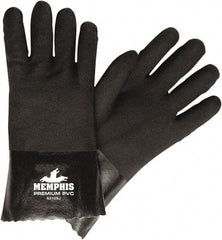 MCR Safety - Size L (9), 12" Long, 28 mil Thick, Supported, PVC Chemical Resistant Gloves - Textured Finish, Jersey Lined, Black - Americas Tooling