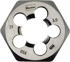 Irwin Hanson - M24x3.00 Metric Coarse Thread, 1-13/16" Hex, Right Hand Thread, Hex Rethreading Die - Carbon Steel - Exact Industrial Supply