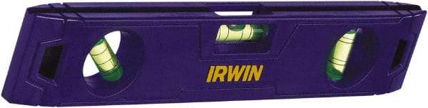 Irwin - Magnetic 9" Long 3 Vial Torpedo Level - ABS Plastic, Blue, 1 45°, 1 Level & 1 Plumb Vials - Americas Tooling