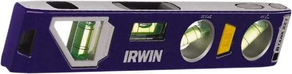 Irwin - Magnetic 9" Long 4 Vial Torpedo Level - Aluminum/Die Cast, Blue, 1 22.5°, 1 45°, 1 Level & 1 Plumb Vials - Americas Tooling