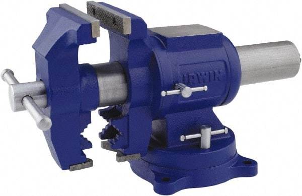 Irwin - 5" Jaw Width, 4-57/64" Opening Capacity, 3" Throat Depth, Steel Swivel Bench Vise - Bolt Down Base Attachment, Anvil - Americas Tooling