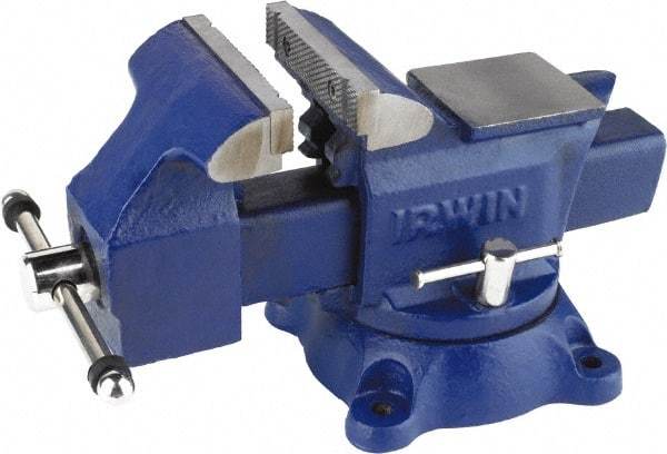 Irwin - 4-1/2" Jaw Width, 4" Opening Capacity, 2-3/8" Throat Depth, Steel Stationary Bench Vise - Bolt Down Base Attachment, Anvil - Americas Tooling