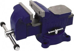 Irwin - 4" Jaw Width, 3" Opening Capacity, 2-13/64" Throat Depth, Steel Swivel Bench Vise - Bolt Down Base Attachment, Anvil - Americas Tooling