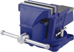 Irwin - 4" Jaw Width, 3" Opening Capacity, 2-3/8" Throat Depth, Steel Swivel Bench Vise - Bolt Down Base Attachment, Anvil - Americas Tooling