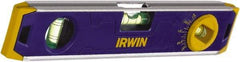 Irwin - Magnetic 9" Long 3 Vial Torpedo Level - Aluminum, Blue, 1 Level, 1 Plumb & 1 Vari-Pitch Vials - Americas Tooling