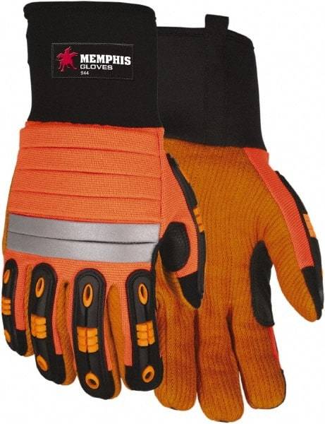 MCR Safety - Size 3XL Synthetic Blend General Protection Work Gloves - For Work & Driver, Uncoated, Slip-On Cuff, Black/Hi-Vis Orange, Paired - Americas Tooling