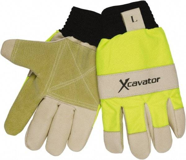 MCR Safety - Size L General Protection Work Gloves - For Work & Driver, Uncoated, Knit Wrist Cuff, Black/Hi-Vis Lime, Paired - Americas Tooling