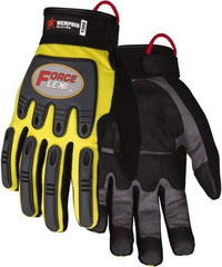 MCR Safety - Size XL Work Gloves - Adjustable Closure Cuff, Yellow Hi-Vis, Gray Leather, Red Logo, Hi-Vis Yellow Fabric, Paired - Americas Tooling