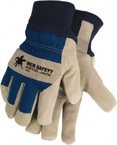 MCR Safety - Size S Pigskin General Protection Work Gloves - For Work & Driver, Uncoated, Knit Wrist Cuff, Blue/Natural, Paired - Americas Tooling