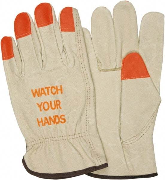 MCR Safety - Size L General Protection Work Gloves - For Work & Driver, Uncoated, Beige/Orange, Paired - Americas Tooling