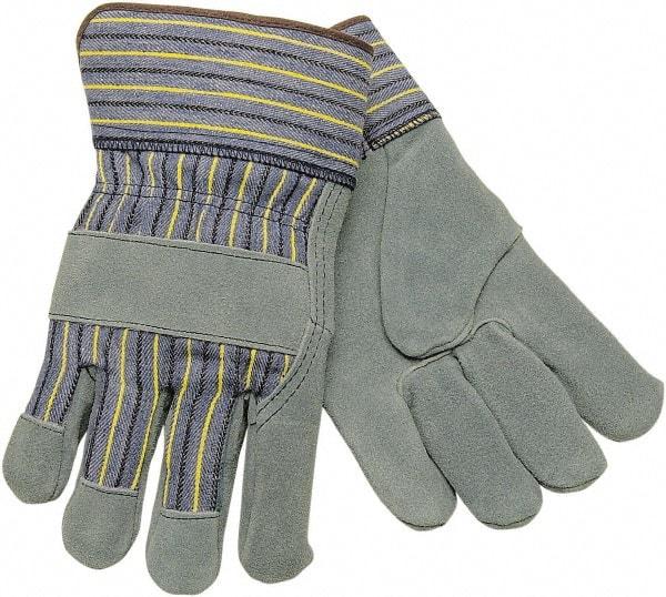 MCR Safety - Size L Cowhide General Protection Work Gloves - For Work & Driver, Uncoated, Safety Cuff, Blue/Yellow, Paired - Americas Tooling