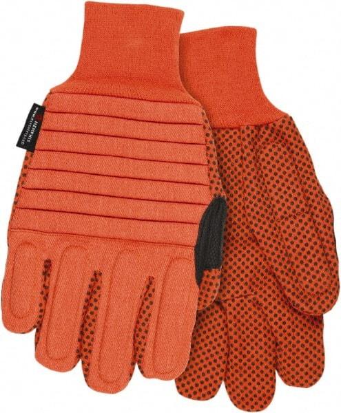 MCR Safety - Size M General Protection Work Gloves - For General Purpose, Uncoated, Slip-On Cuff, Black/Hi-Vis Orange, Paired - Americas Tooling