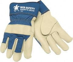 MCR Safety - Size S Pigskin General Protection Work Gloves - For Work & Driver, Uncoated, Safety Cuff, Cream/Blue, Paired - Americas Tooling