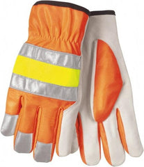 MCR Safety - Size S Cowhide General Protection Work Gloves - For General Purpose, Uncoated, Slip-On Cuff, Hi-Vis Orange, Paired - Americas Tooling