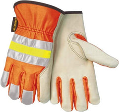 MCR Safety - Size XS General Protection Work Gloves - For General Purpose, Uncoated, Slip-On Cuff, Hi-Vis Orange, Paired - Americas Tooling