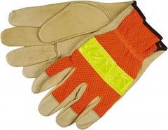 MCR Safety - Size 2XL General Protection Work Gloves - For General Purpose, Uncoated, Tan/Hi-Vis Orange, Paired - Americas Tooling