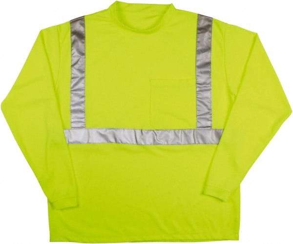 MCR Safety - Size 2XL, Hi-Viz Lime, High Visibility, Long Sleeve T-Pocket, - 1 Pocket, Polyester - Americas Tooling