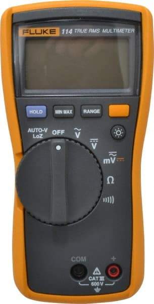 Fluke - 114, CAT III, 600 VAC/VDC, Digital True RMS Auto Ranging Manual Ranging Multimeter - 40 mOhm, Measures Voltage, Capacitance, Current, Resistance - Americas Tooling