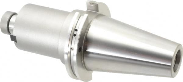 Accupro - CAT50 Taper Shank 1" Pilot Diam Shell Mill Holder - 4" Flange to Nose End Projection, 1/2-20 Lock Screw, Through-Spindle & DIN Flange Coolant - Exact Industrial Supply