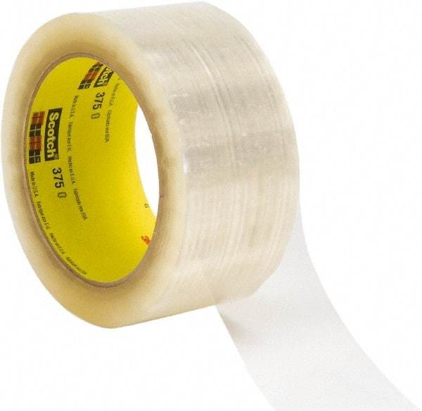 3M - 72mm x 914m Clear Rubber Adhesive Sealing Tape - Polypropylene Film Backing, 3.1 mil Thick, 35 Lb Tensile Strength, Series 375 - Americas Tooling