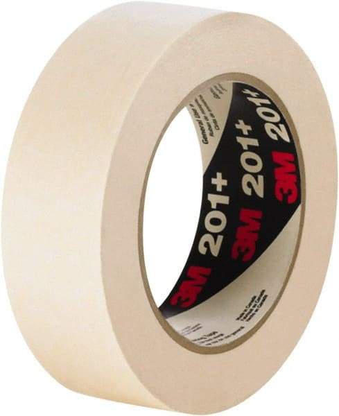 3M - 12mm Wide x 60 Yd Long Tan Paper Masking Tape - Series 201+, 4.4 mil Thick, 19 In/Lb Tensile Strength - Americas Tooling