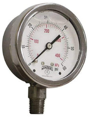 Winters - 2-1/2" Dial, 1/4 Thread, 0-3,000 Scale Range, Pressure Gauge - Lower Connection Mount, Accurate to 1.5% of Scale - Americas Tooling