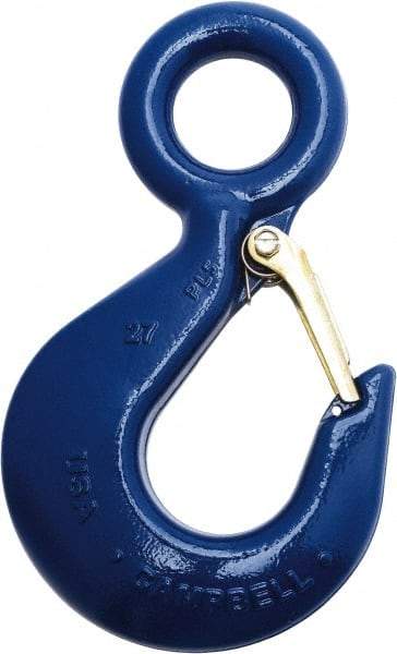 Campbell - 1,500 Lb Capacity, Chain Grade 100, Alloy Steel Eye Hook - 4.06" Reach, 27/32" Eye ID, 5.19" OAL, Painted Blue - Americas Tooling